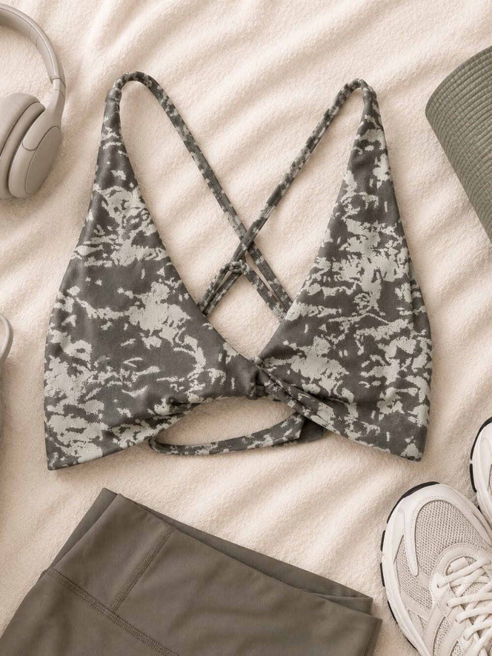 Violate The Dress Code Twist Sports Bra Green Camo Crisscross Activewear, Small